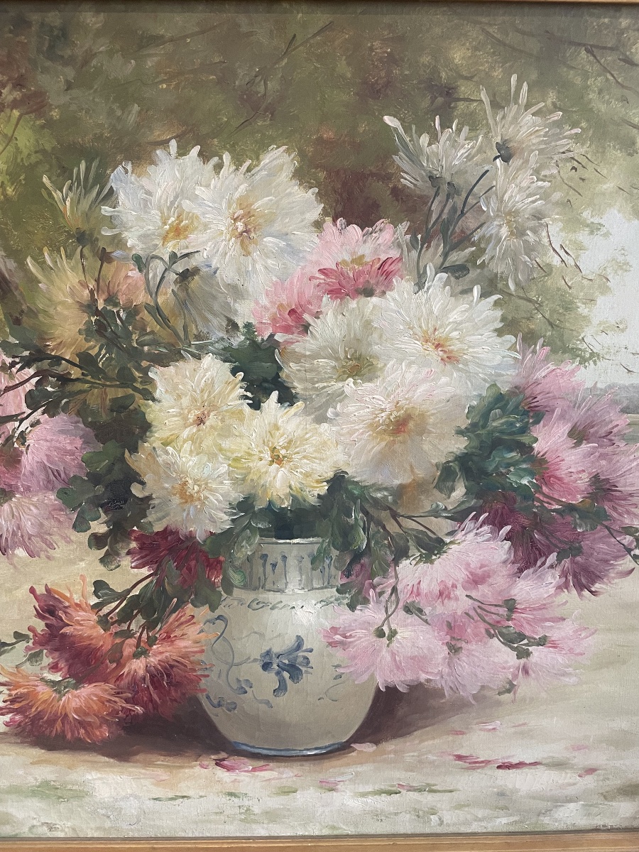 Huile sur toile représentant un bouquet de fleurs signé E. Coppenole-photo-3