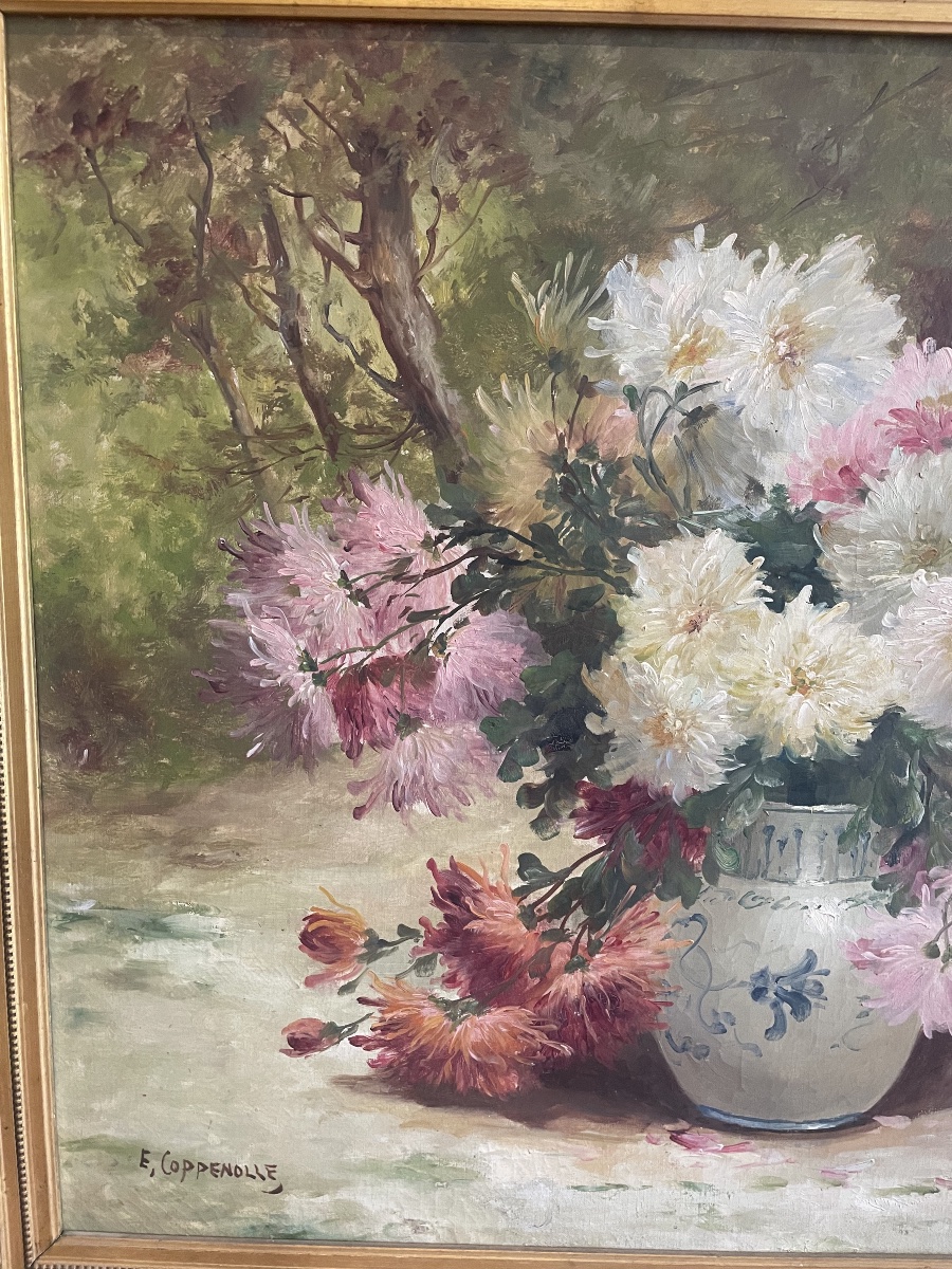 Huile sur toile représentant un bouquet de fleurs signé E. Coppenole-photo-2
