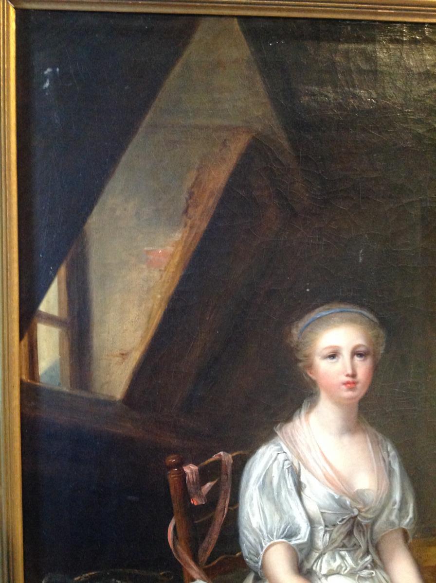 Follower Of Greuze "young Girl With The Collar Watch"-photo-1