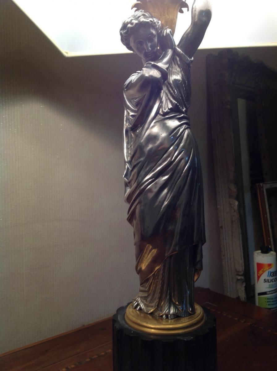 Paire De Lampes En Bronze Argenté d'époque Napoléon III -photo-3