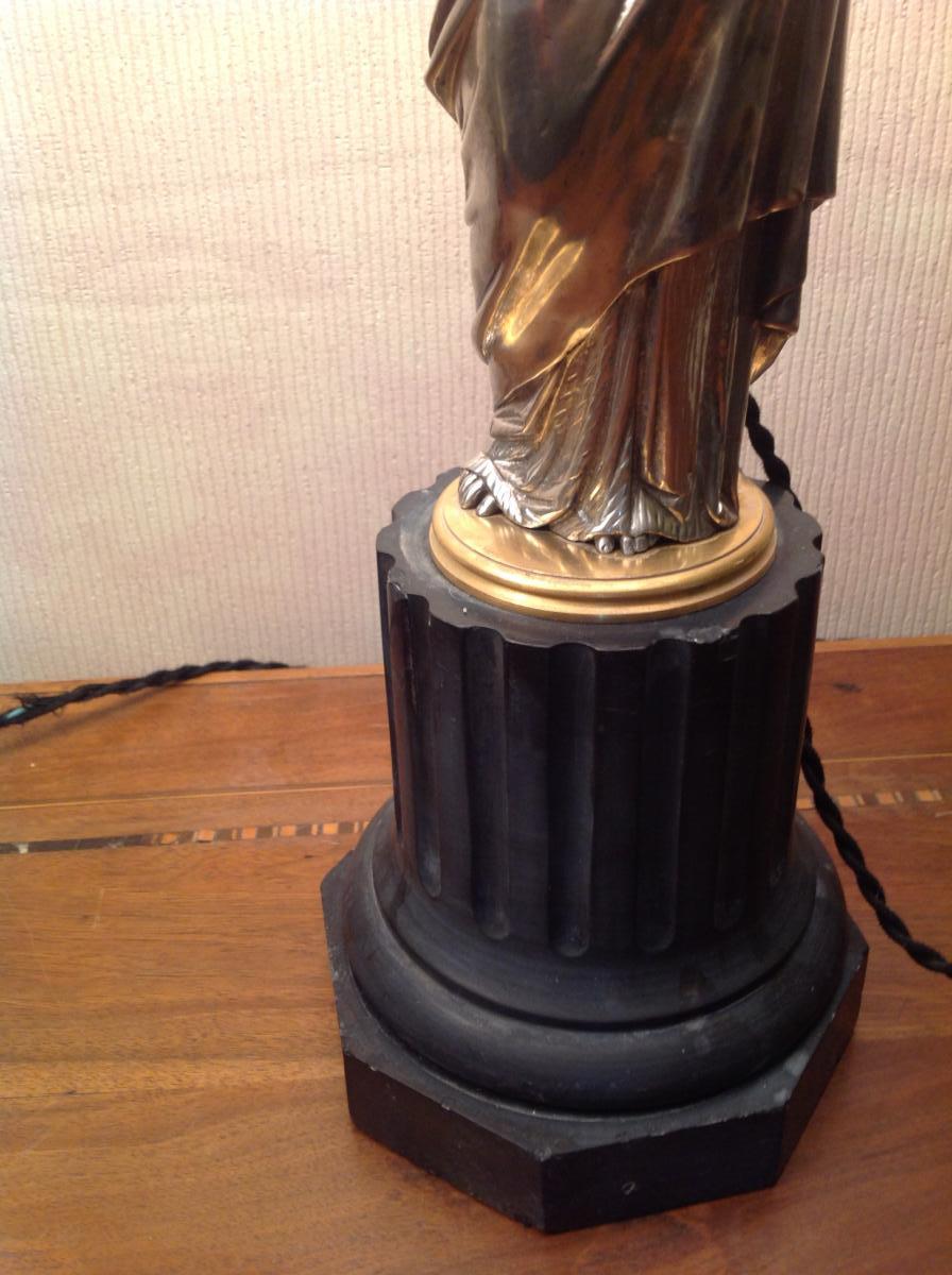 Paire De Lampes En Bronze Argenté d'époque Napoléon III -photo-4