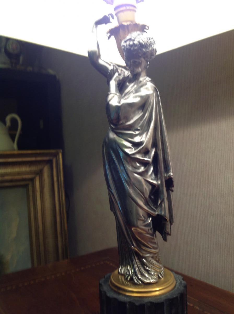 Paire De Lampes En Bronze Argenté d'époque Napoléon III -photo-1