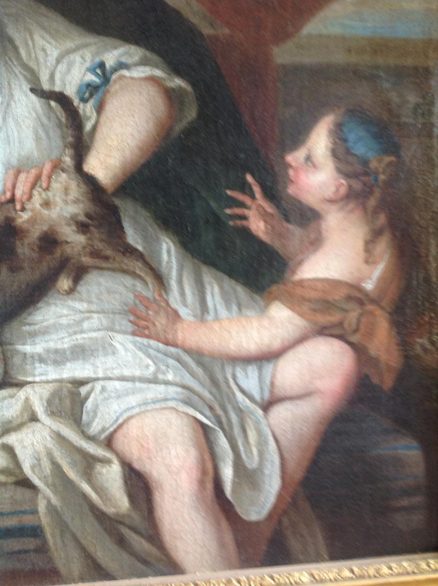 Oil On Canvas Follower Of F. Boucher Time 18 Eme The Woman At The Cat-photo-4