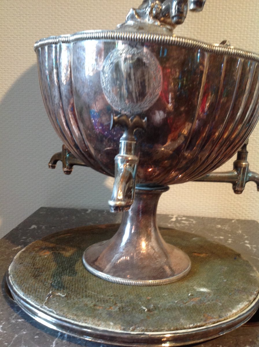 Rare Et Exceptionnel Samovar En Métal Argenté d'époque 19 éme -photo-3