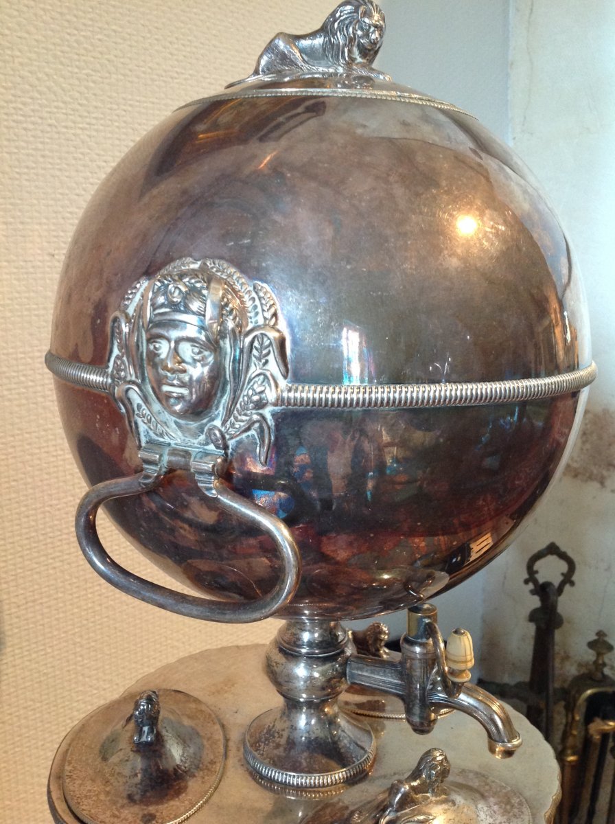 Rare Et Exceptionnel Samovar En Métal Argenté d'époque 19 éme -photo-4