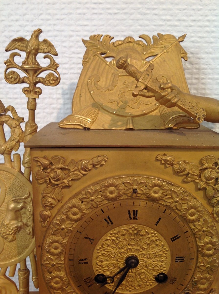 Centurion Clock In Gilt Bronze Restoration Period Circa 1820-photo-3