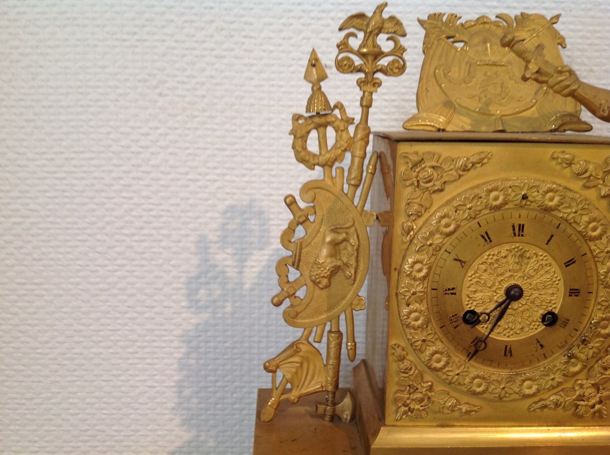 Centurion Clock In Gilt Bronze Restoration Period Circa 1820-photo-6