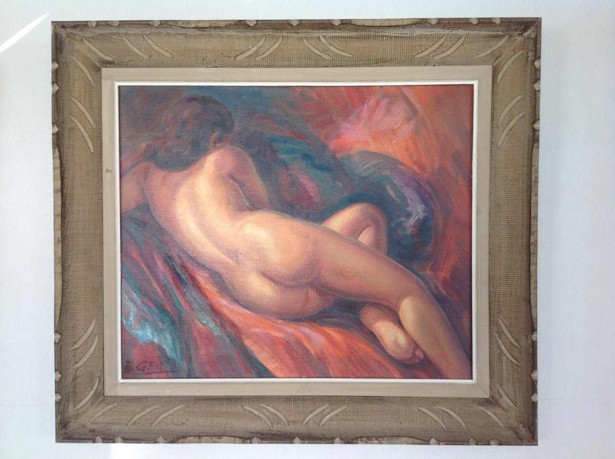 Huile Sur Toile Représentant Un Nu De Dos Signé Genta