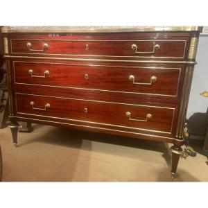 Louis XVI Commode In Mahogany And Brass Fillets 