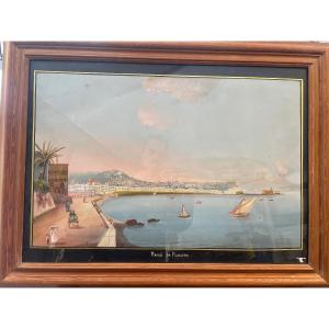Pair Of Italian Gouaches From The 19th Century Representing Naples 
