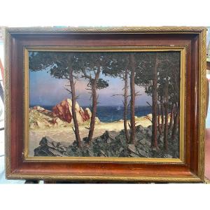 Oil On Canvas Representing A Mediterranean View 