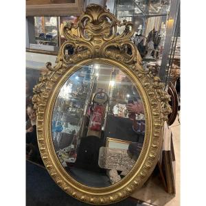 Napoleon III Period Oval Mirror In Gilded Wood 