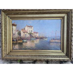 Huile sur toile signée Malfroy représentant les Martigues 
