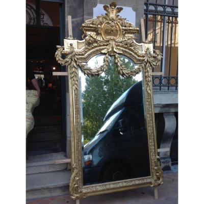 Exceptional Napoleon III Mirror In Wood And Golden Stucco
