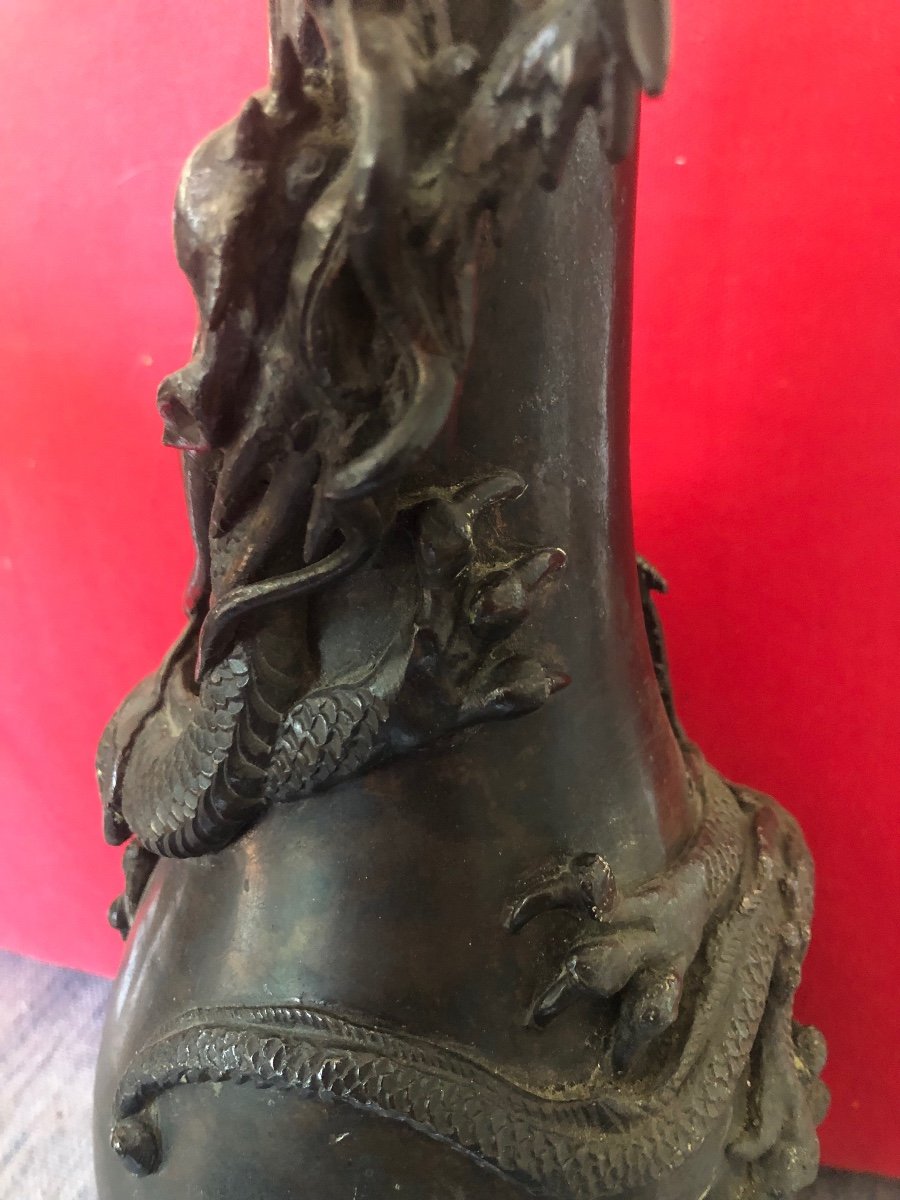 Bronze Vase With Indochina Dragon Decor-photo-3