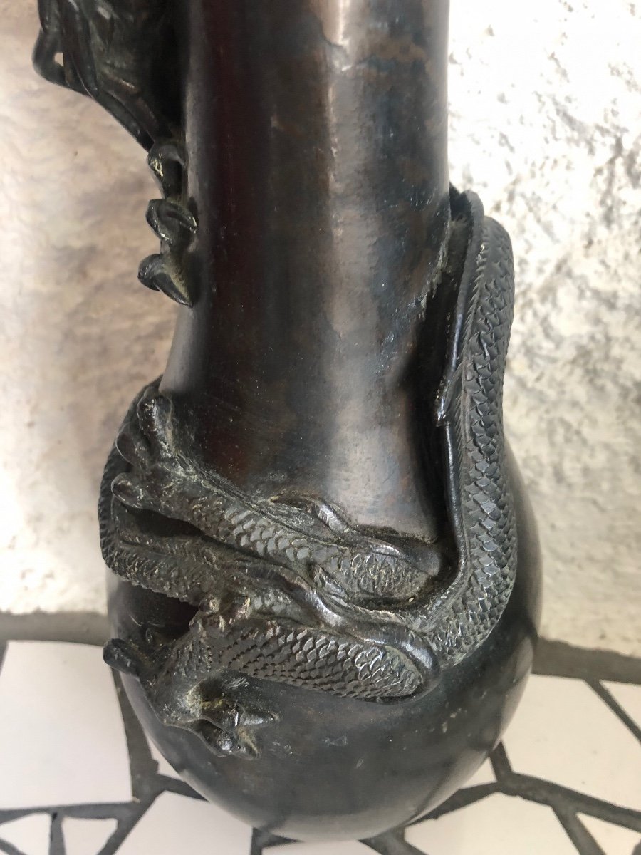 Bronze Vase With Indochina Dragon Decor-photo-2