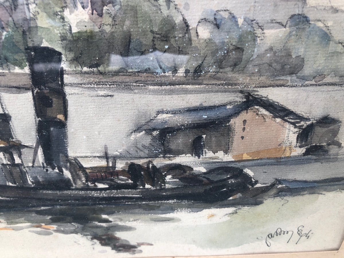 Pair Watercolor Boats On The Seine-photo-2