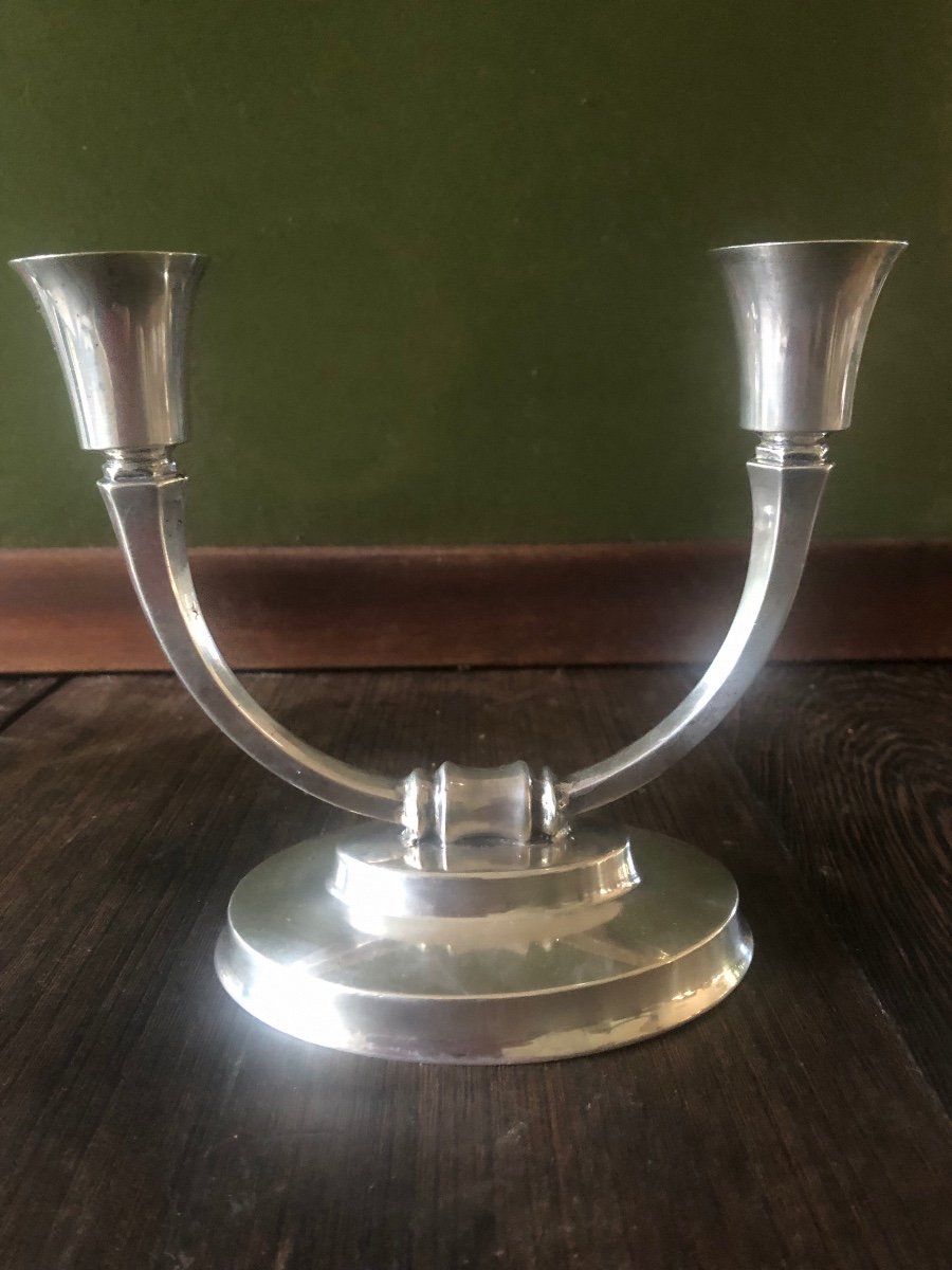 Art Deco Candle Holder In Silver