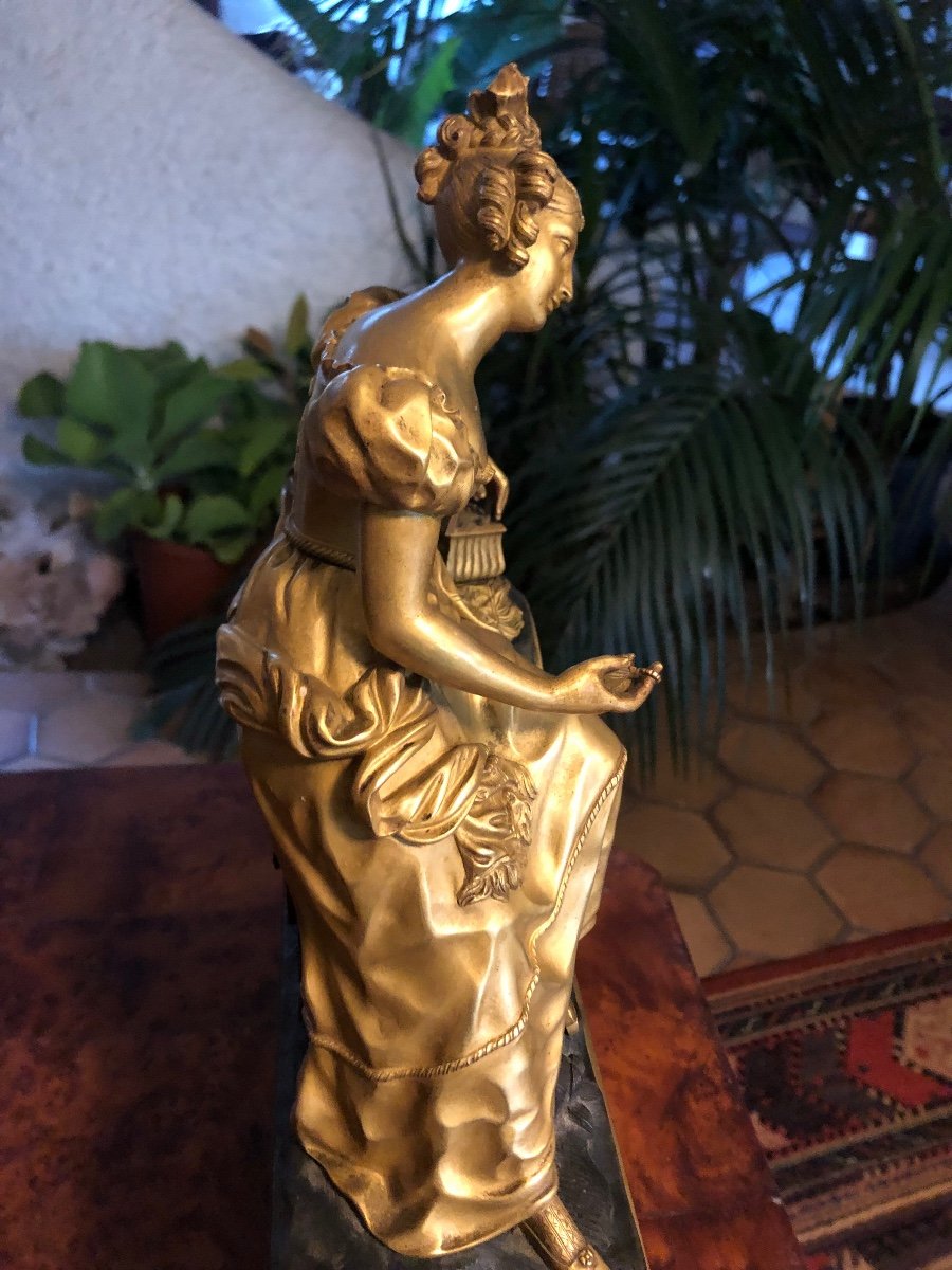 Gilt Bronze Clock “woman With Jewels” From The Restoration Period -photo-3