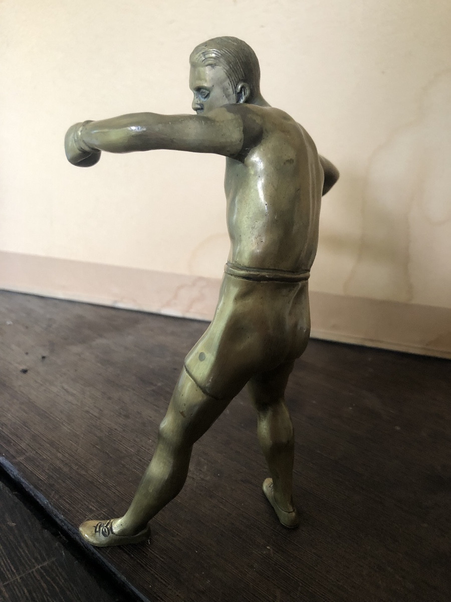 Bronze Sculpture Of A Boxer From The Early 20th Century-photo-3