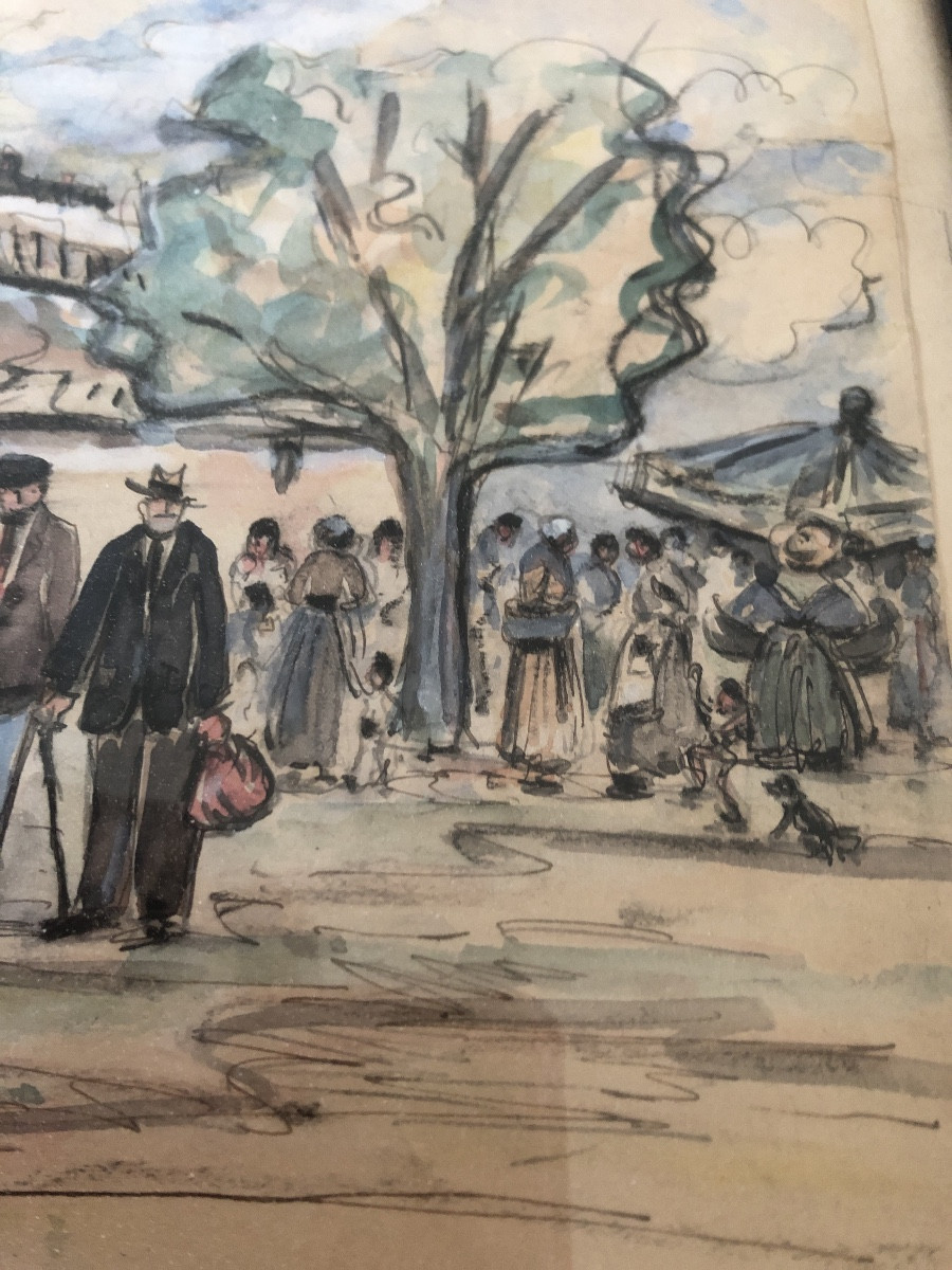 Watercolor Game Of Pétanque Signed Joseph Castelli-photo-4