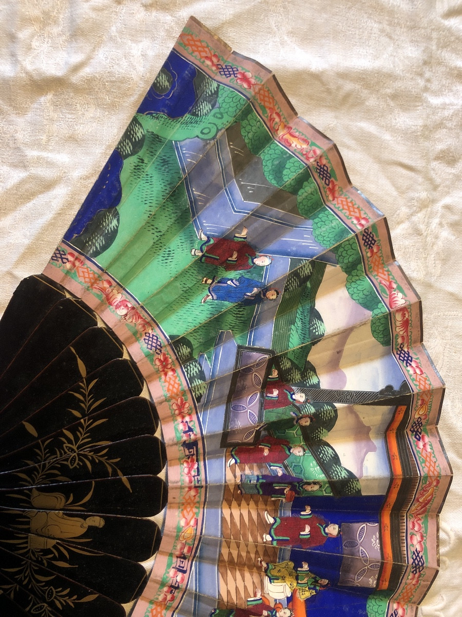 Chinese Fan With Painted And Lacquered Decoration-photo-4