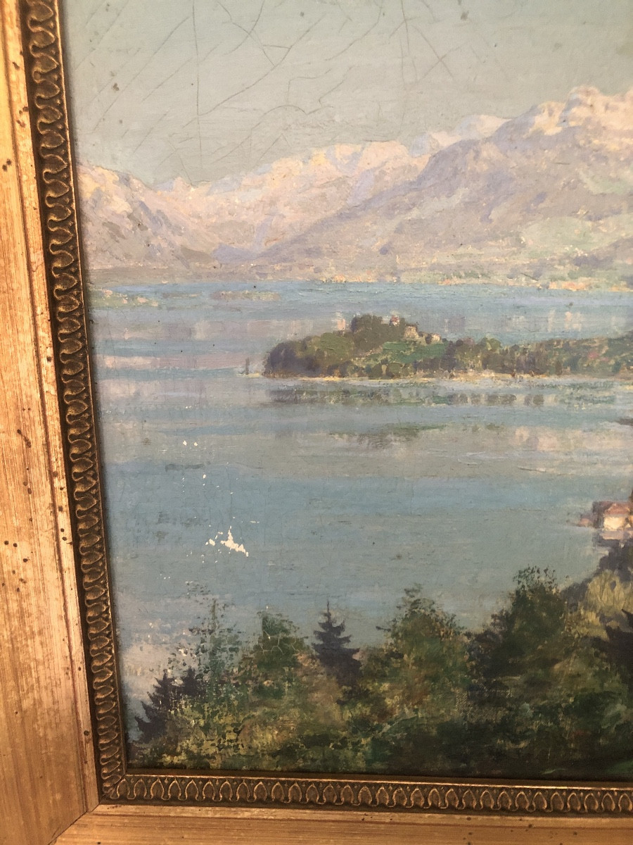 Oil On Canvas By Wiesmann V Hugo Depicting The Town Of Horgen And Lake Zurich -photo-2