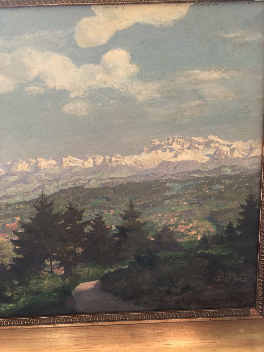 Oil On Canvas By Wiesmann V Hugo Depicting The Town Of Horgen And Lake Zurich -photo-4