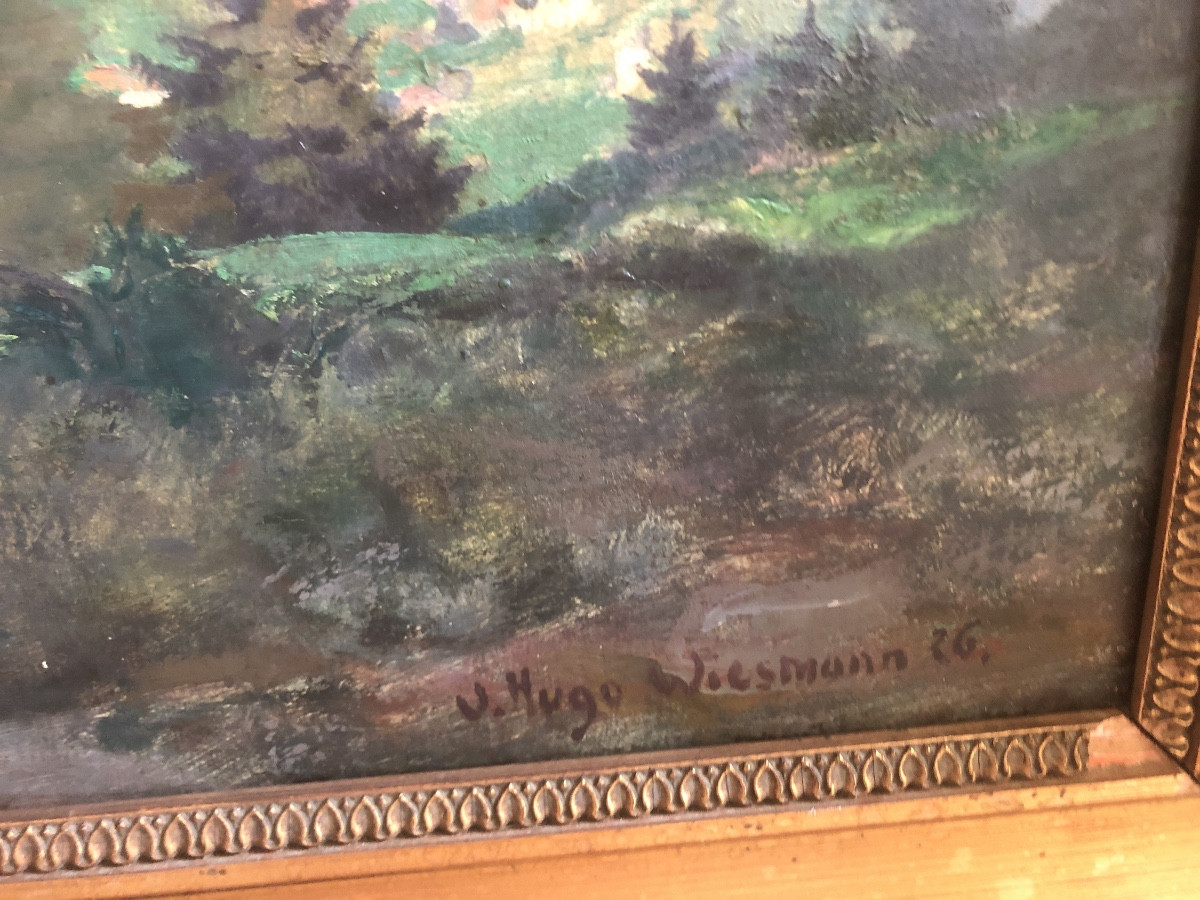 Oil On Canvas By Wiesmann V Hugo Depicting The Town Of Horgen And Lake Zurich -photo-2