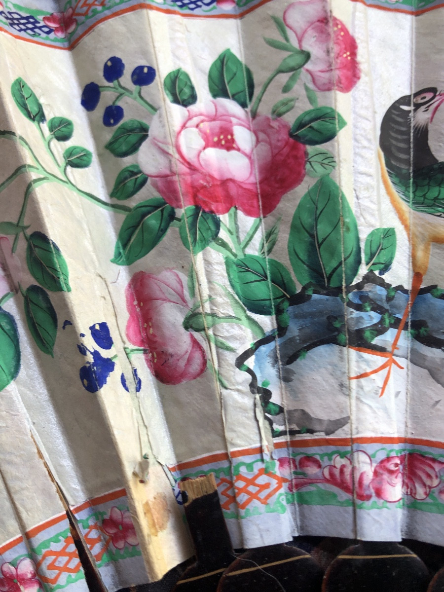Éventail chinois en laque et aquarelle-photo-1