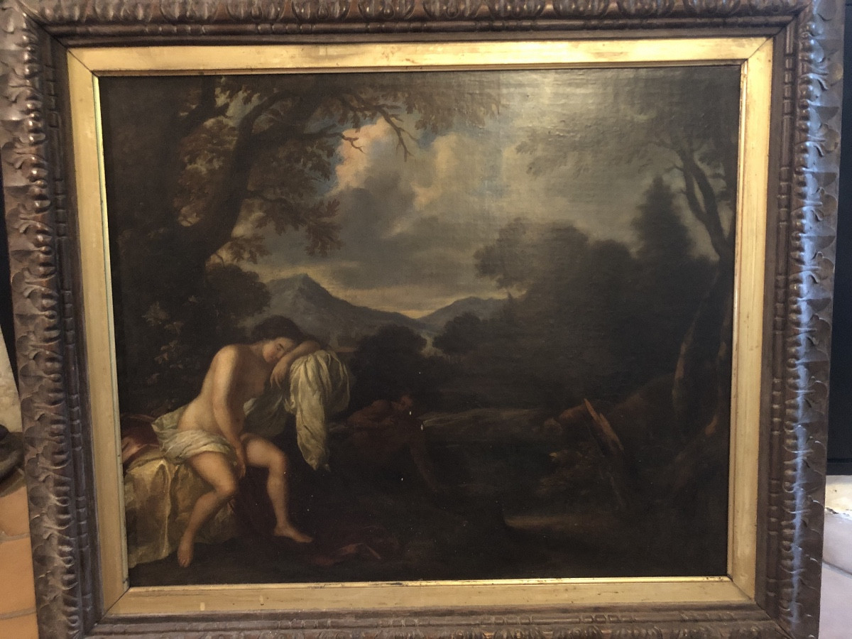 Tableau18 eme scène animée baigneuse et cupidon