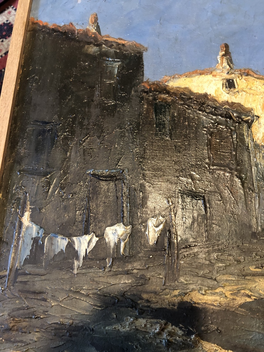 Oil Painting Of A Mediterranean Port, Signed Roberval-photo-3