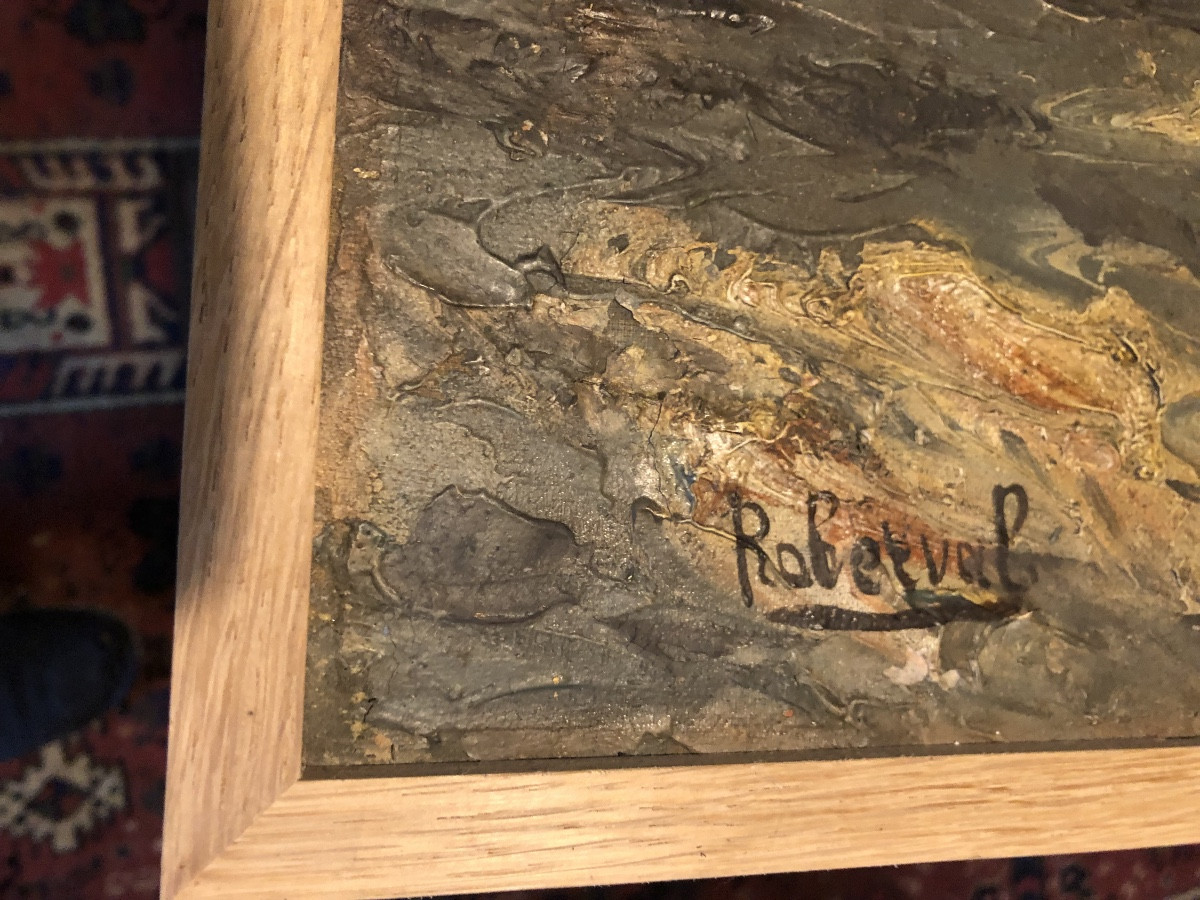 Oil Painting Of A Mediterranean Port, Signed Roberval-photo-1