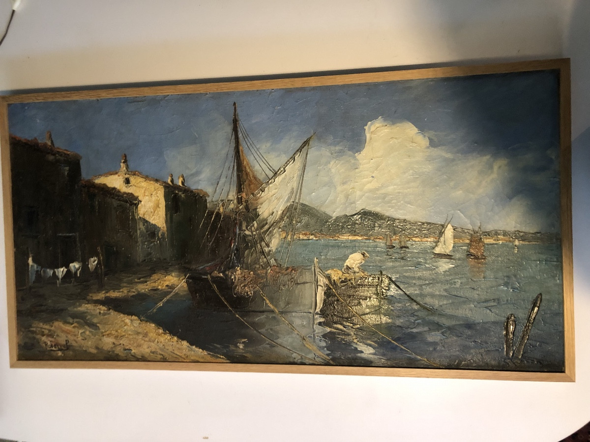 Oil Painting Of A Mediterranean Port, Signed Roberval