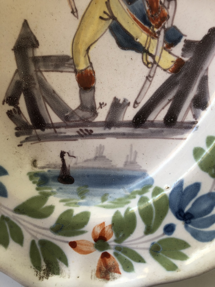 Plat ovale faïence début 19 eme représentant napoleon 1er au pont d’arcole-photo-4