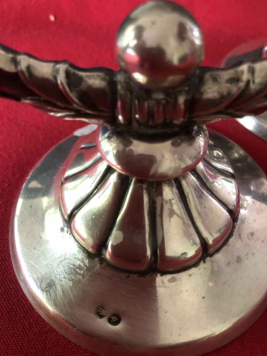 Paire de chandeliers en argent étranger d’époque art deco-photo-2