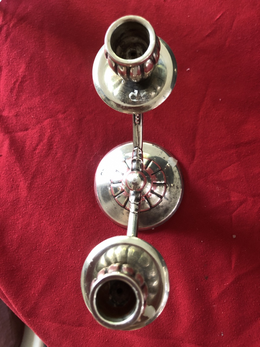 Paire de chandeliers en argent étranger d’époque art deco-photo-1