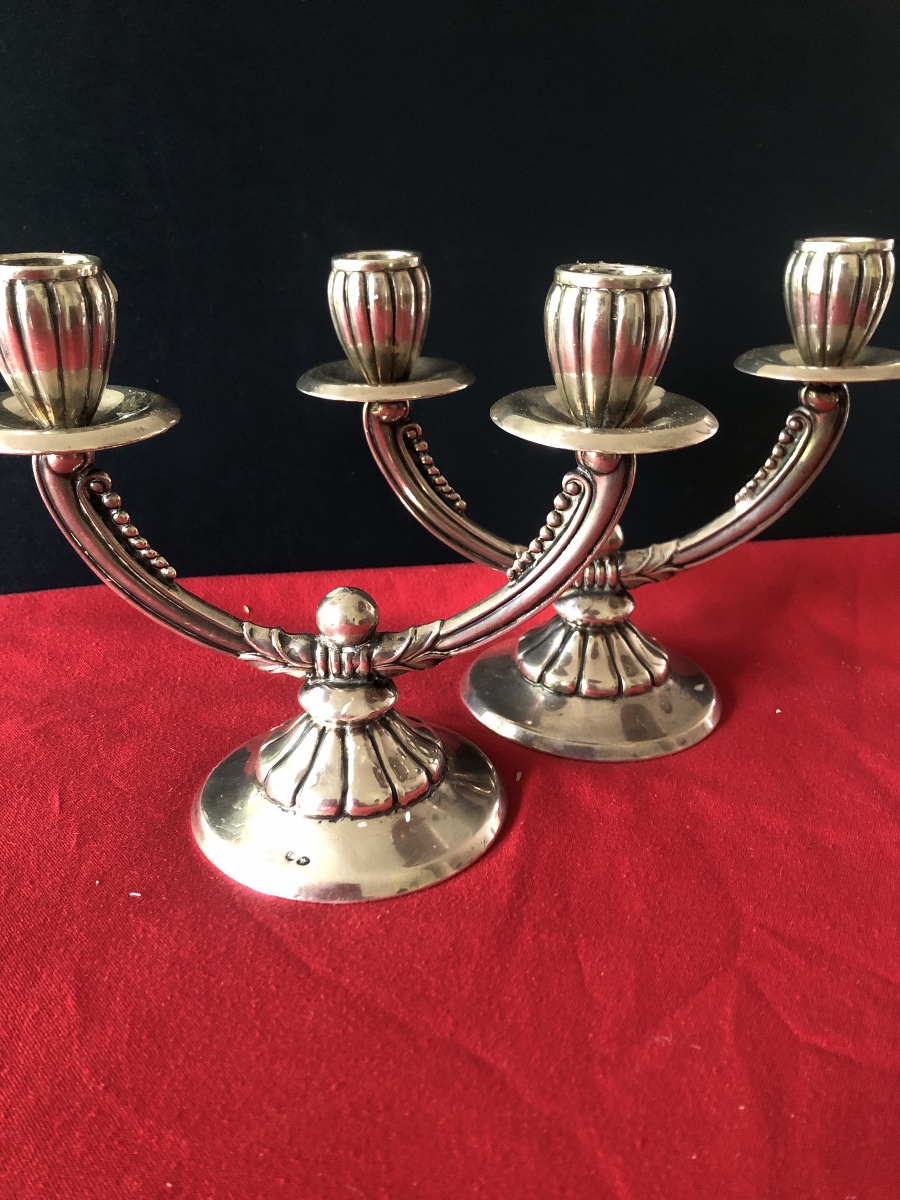 Paire de chandeliers en argent étranger d’époque art deco