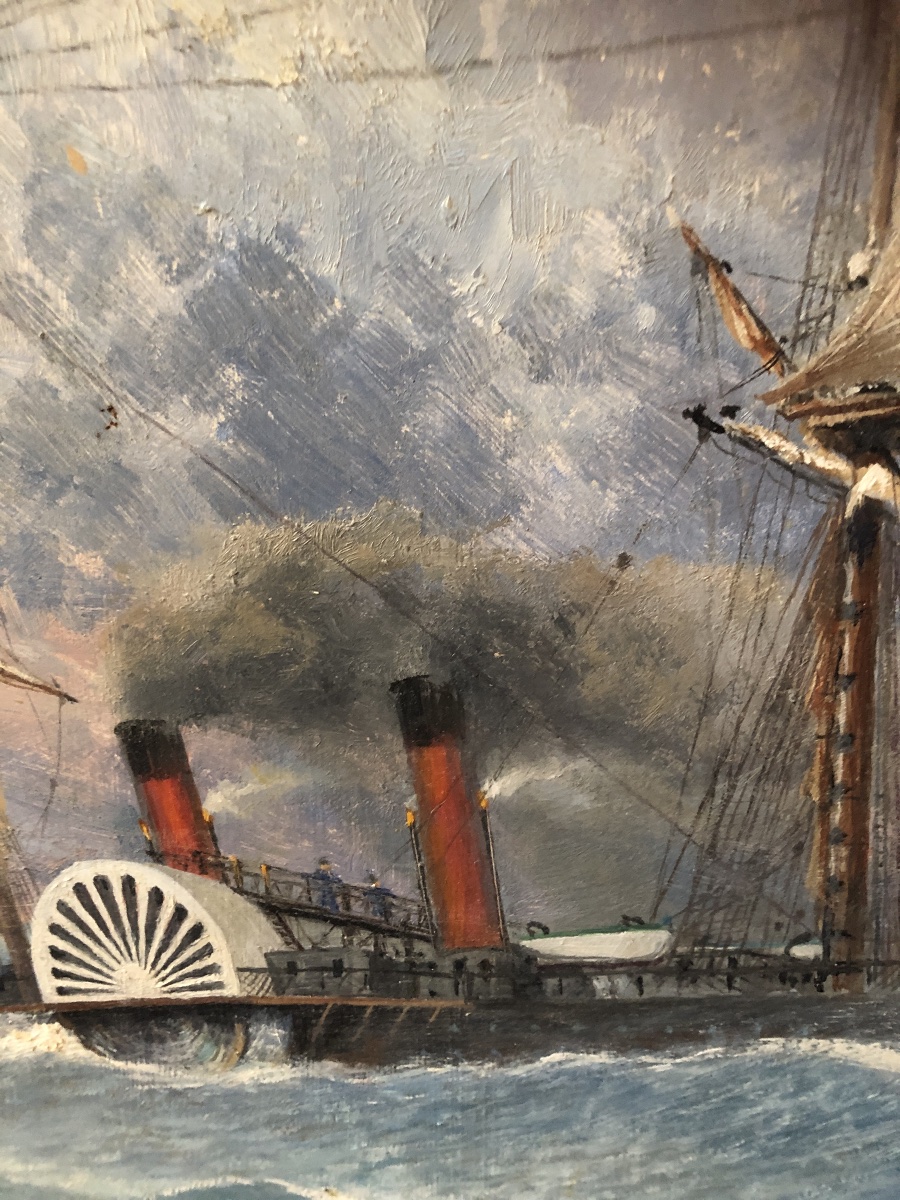 19th-century Marine Painting Of A Two-masted Steamship; 20th-century Painting Signed "sarrouy"-photo-3