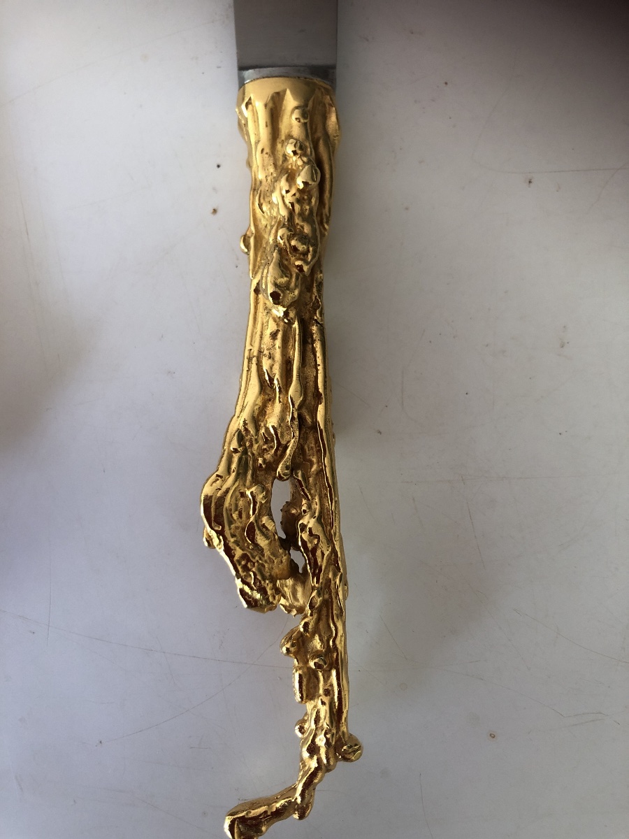 Set Of Twelve Gilded Bronze Cutlery Pieces Signed By Gabriella Crespi-photo-2