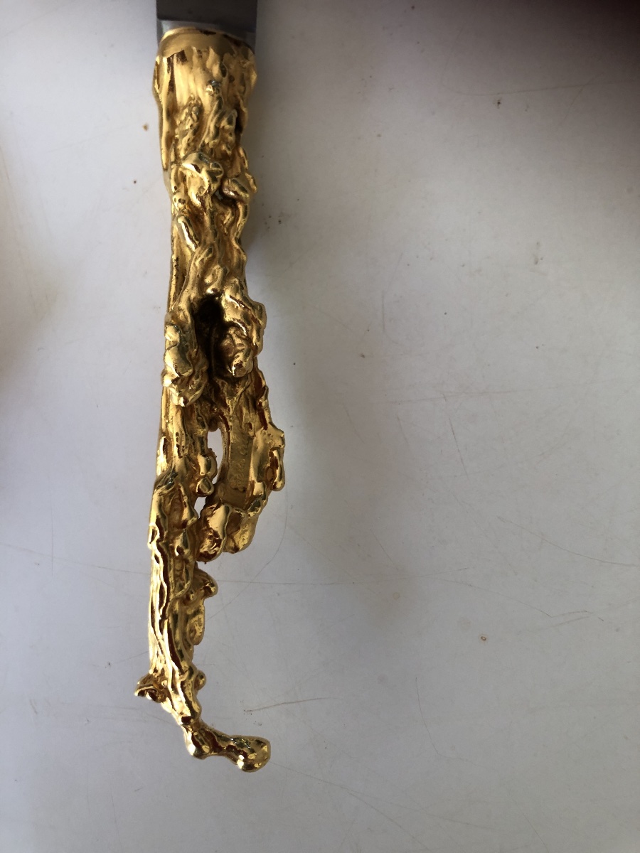 Set Of Twelve Gilded Bronze Cutlery Pieces Signed By Gabriella Crespi-photo-3