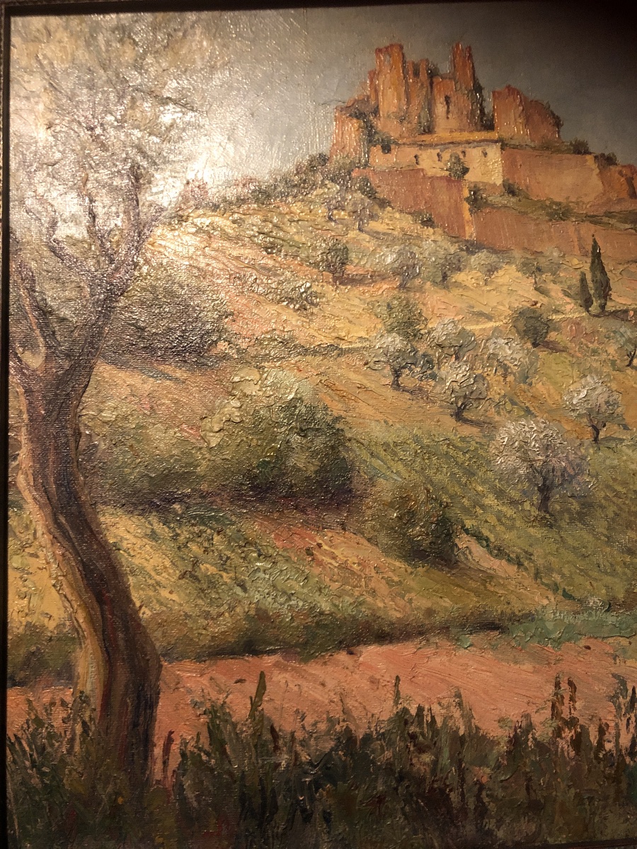 Tableau huile sur toile représentant le village de Entrechaux signé SARROUY -photo-2