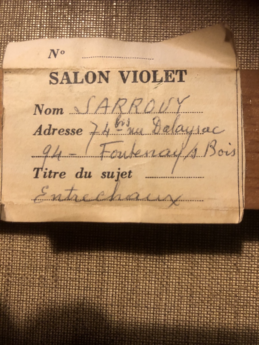 Tableau huile sur toile représentant le village de Entrechaux signé SARROUY -photo-1