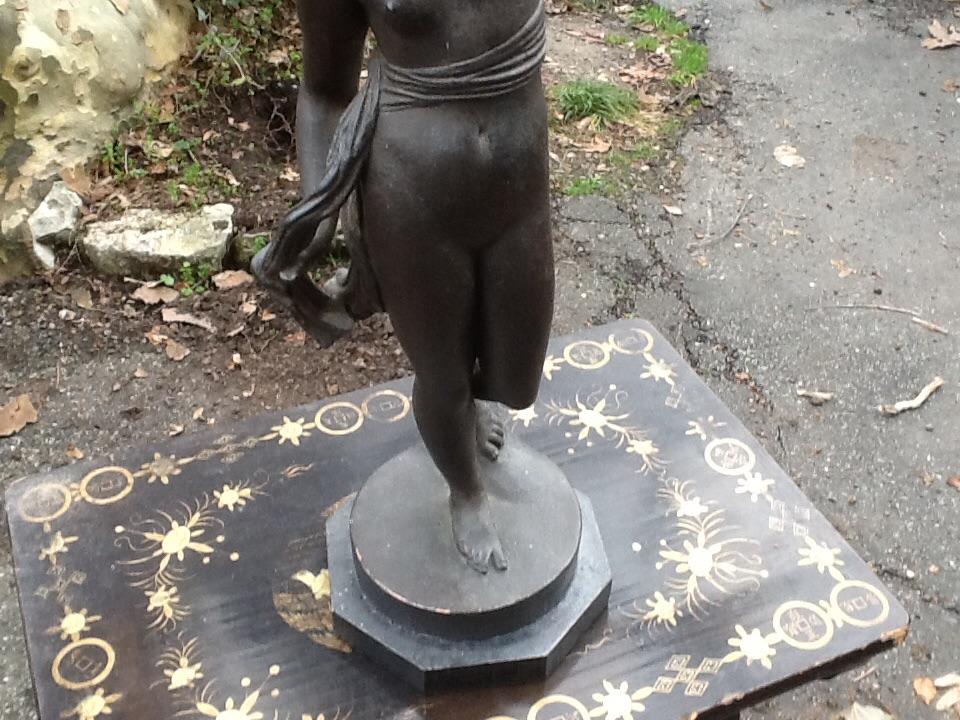 Sculpture Terracotta Woman And Bird-photo-3