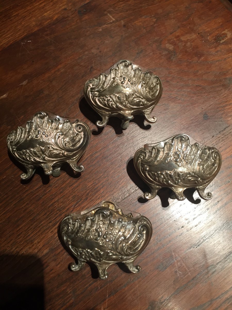 Four Rocaille Style Silver Salarons