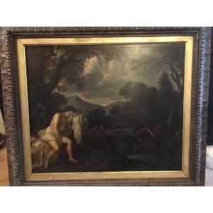 Tableau18 eme scène animée baigneuse et cupidon