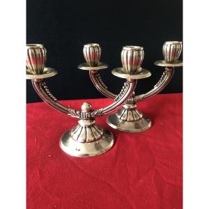 Pair Of Art Deco-era Foreign Silver Candlesticks
