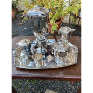 Coffee Service And Art Deco Samovar In Silver Metal