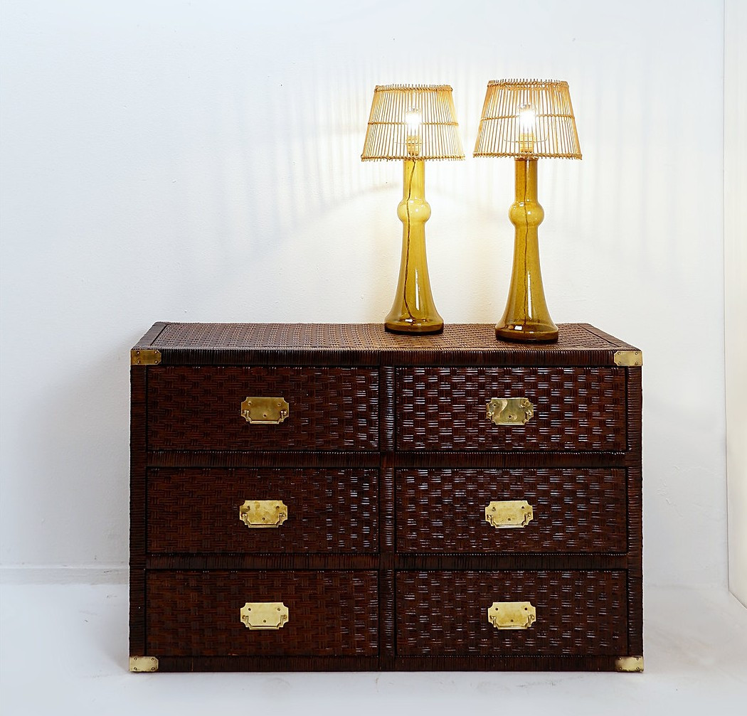 Vintage Coastal Woven Rattan Chest Of Drawers