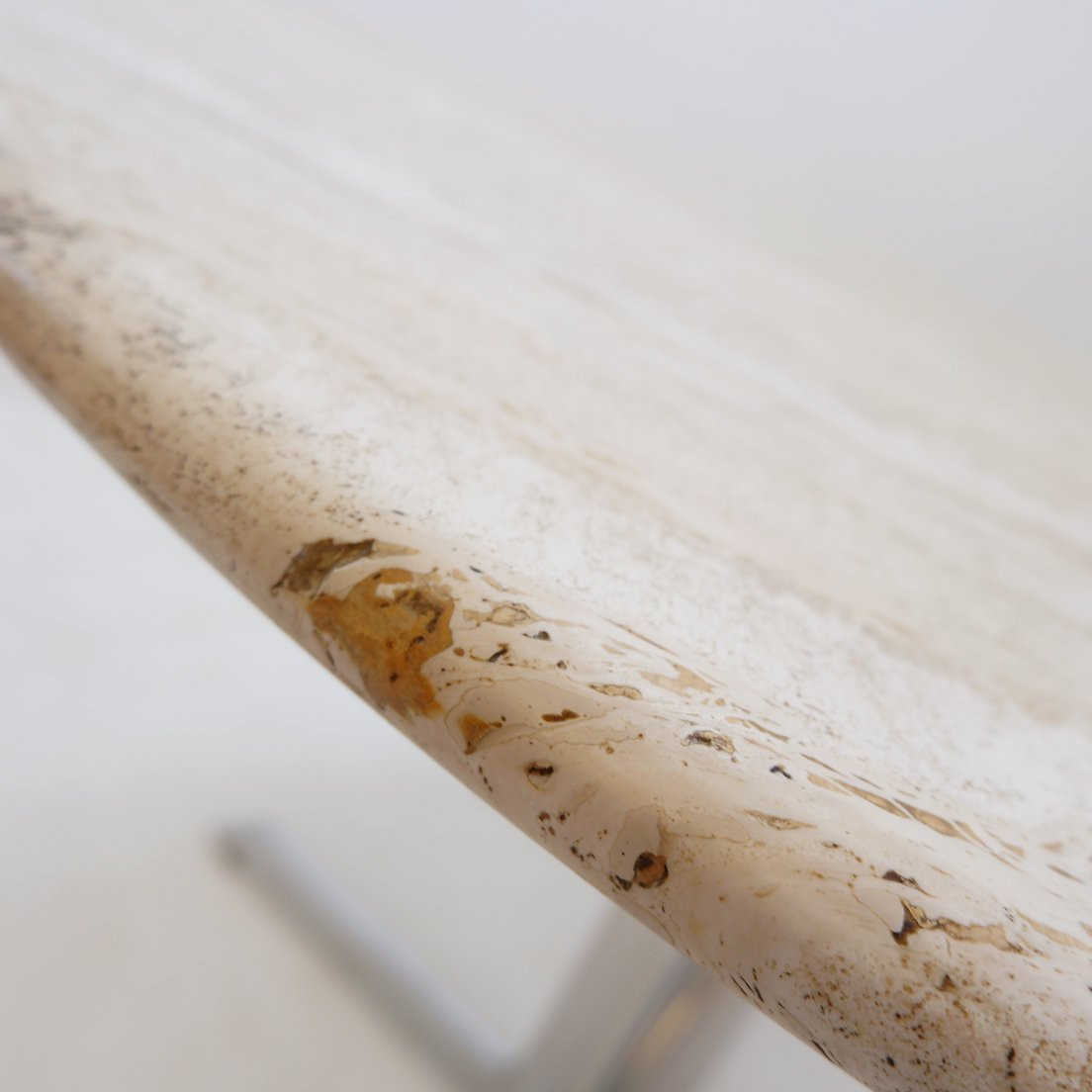 Table de salle à manger ronde en travertin avec piètement chromé, années 1970 - Ø 120 cm-photo-4